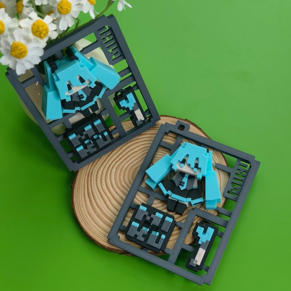 3D Printing Keychain - 3D Printed Cute Pixel Hatsune Miku