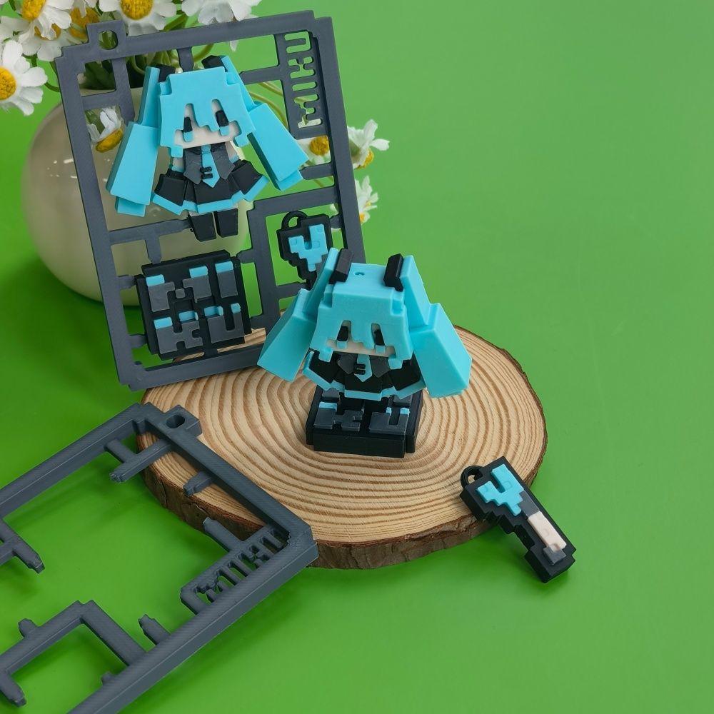 3D Printed Cute Pixel Hatsune  - 3D Printing Keychain 评论和价格